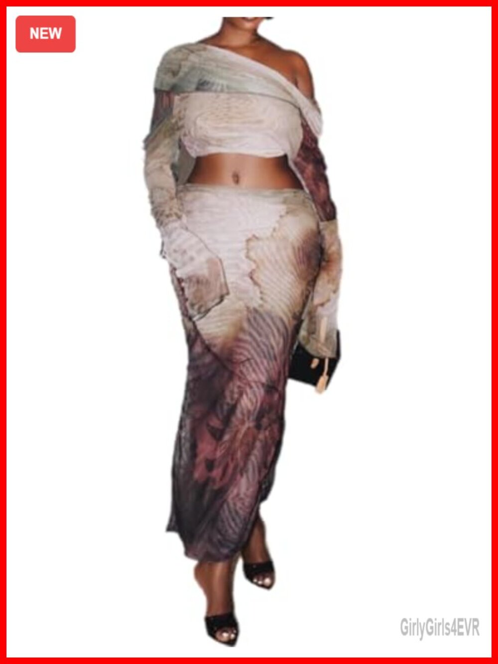 Two Piece Outfit Long Sleeve Short Top Long Skirt Drawstring Casual Set